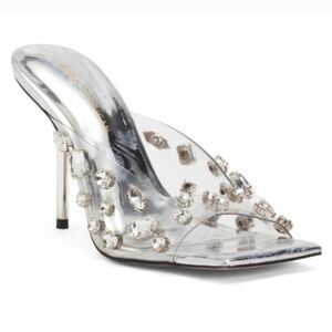 NWOB Good American Silver Crystal Embellished Heels